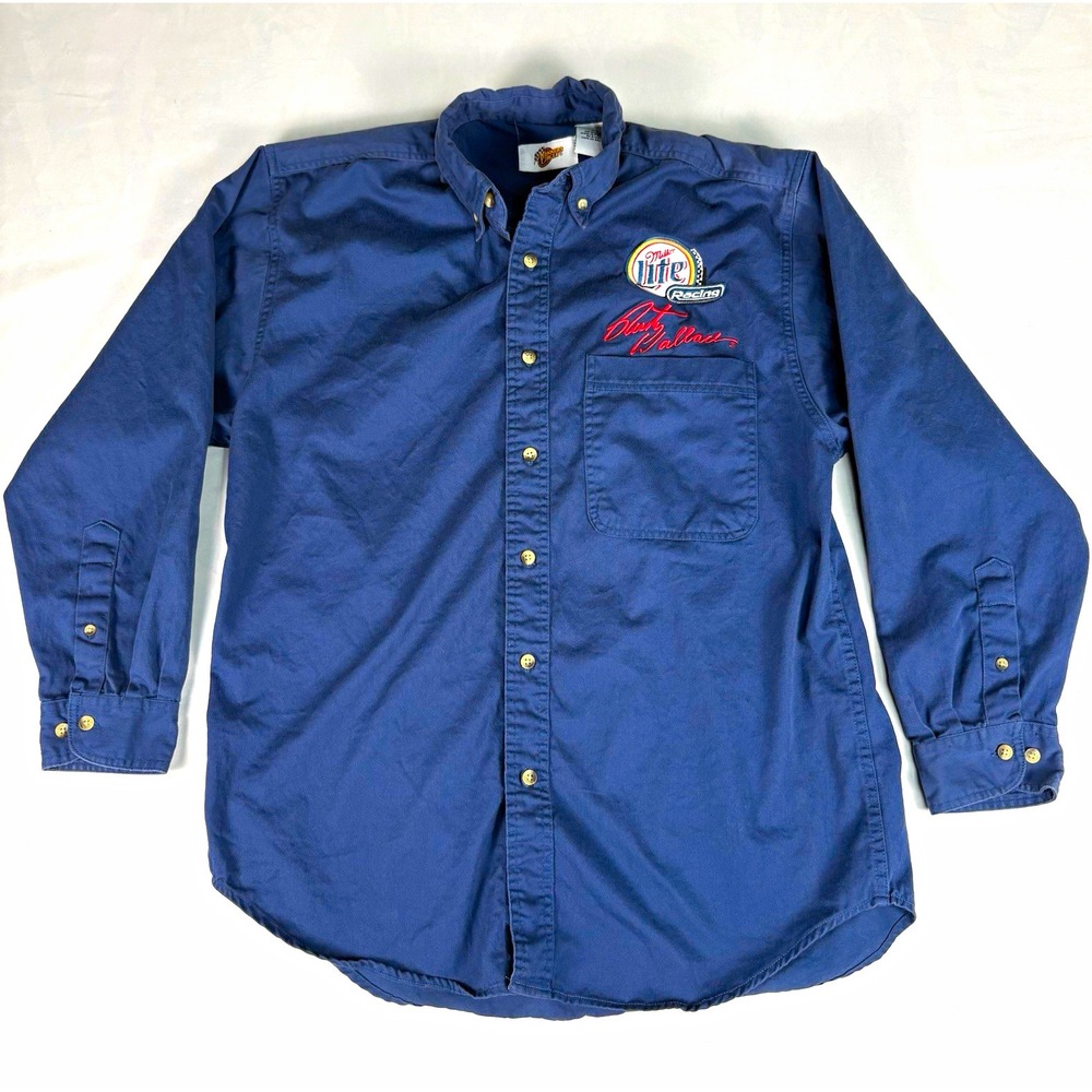 Vintage Rusty Wallace NASCAR Racing Button Down Shirt Mens M Navy Winners Circle